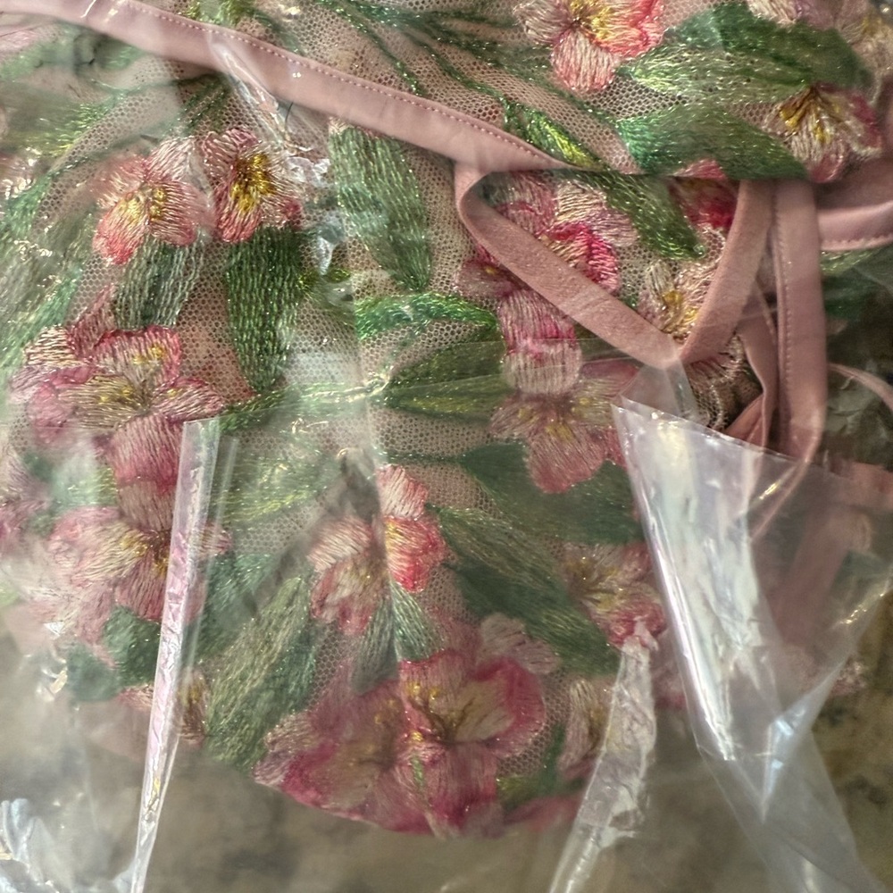 Victoria's Secret Floral Embroidered Chemise - Pink and Green Teddy thongless - Picture 7 of 9
